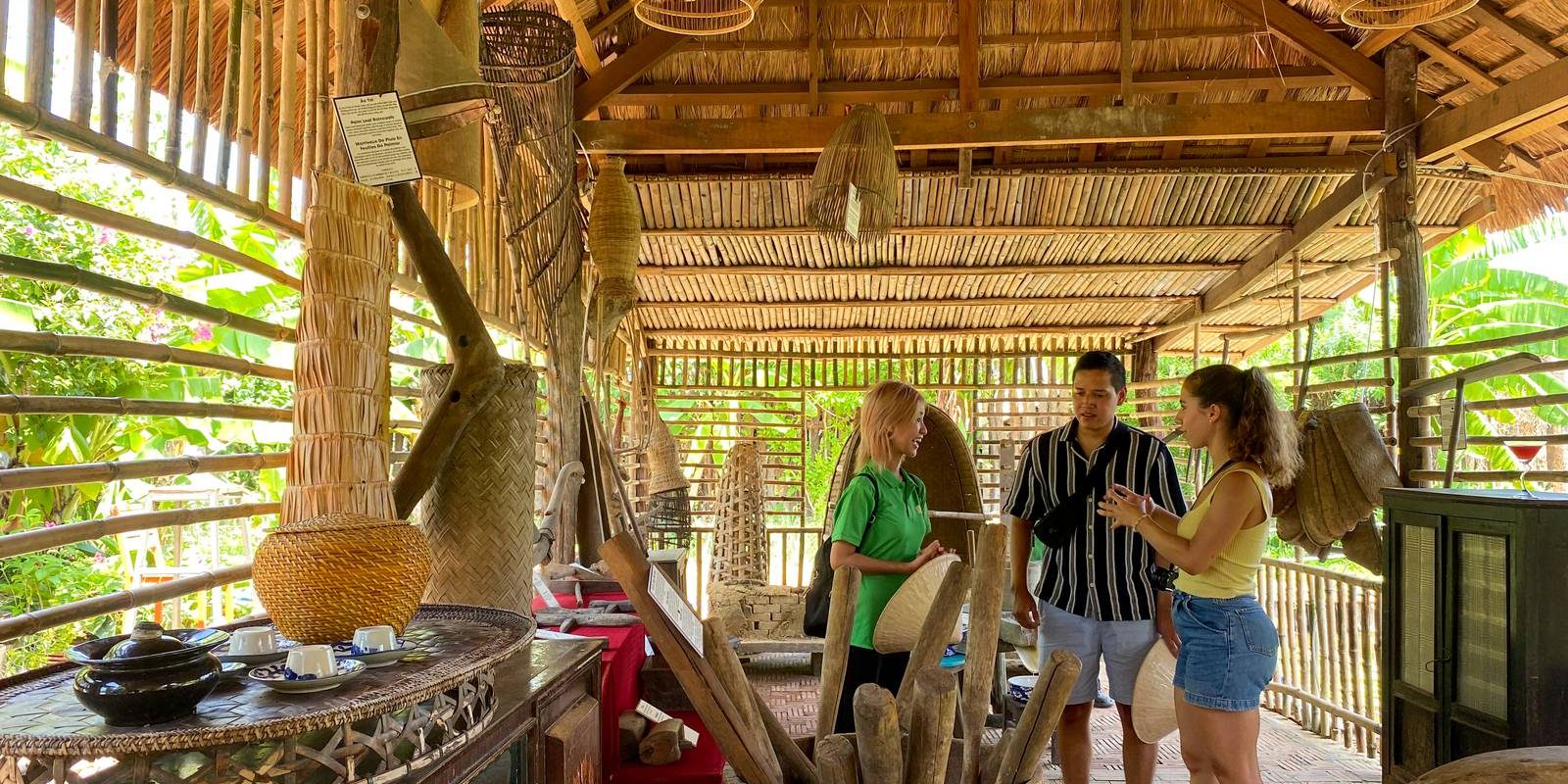 Traditional farming tools in a village house museum
