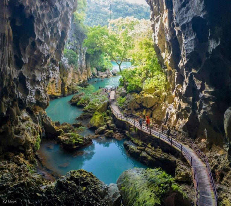 Wooden walkway through a jungle gorge in Phong Nha - Ke Bang National Park - Rose Travel