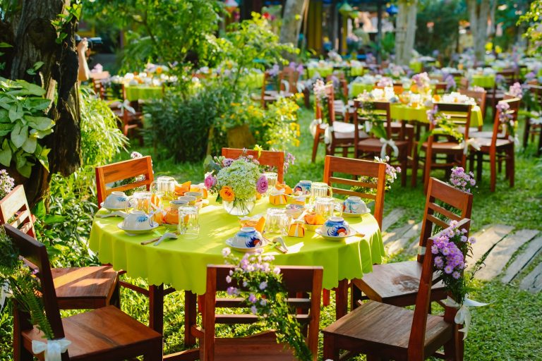 Private garden dinner set-up for events